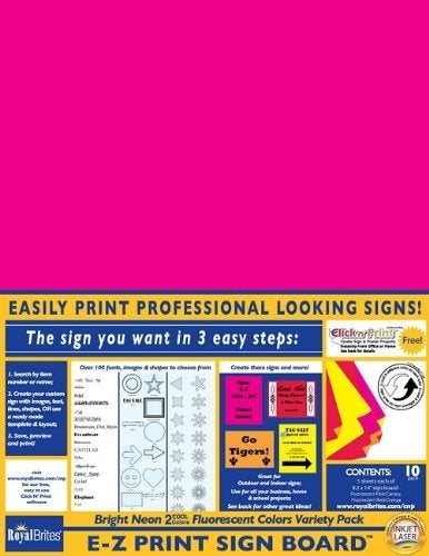 EZ Print Sign Board 2 Cool Neon Assorted Colors, 8.5""x14"", 10/PK